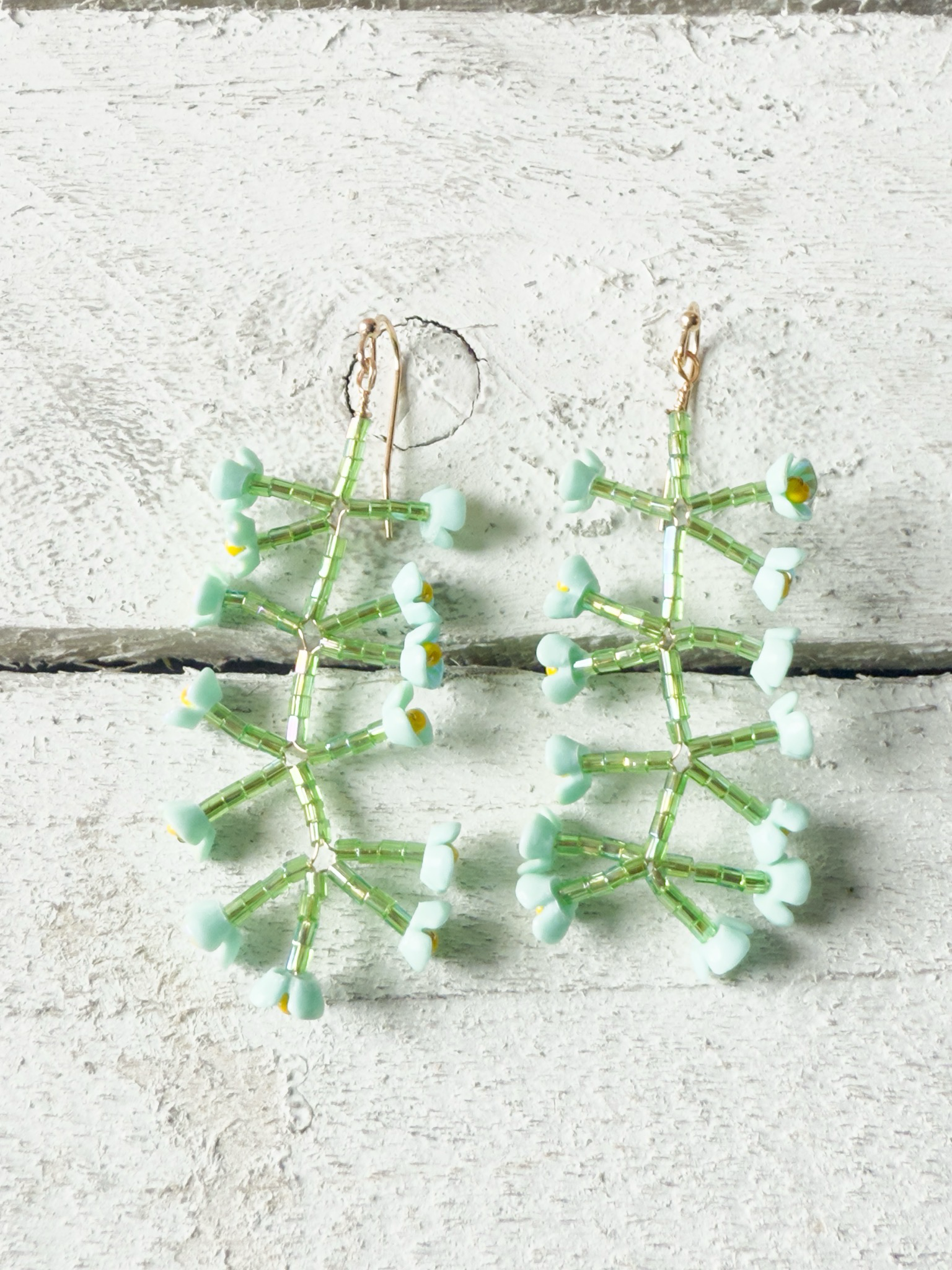 Pendientes flores abalorios azul y verde