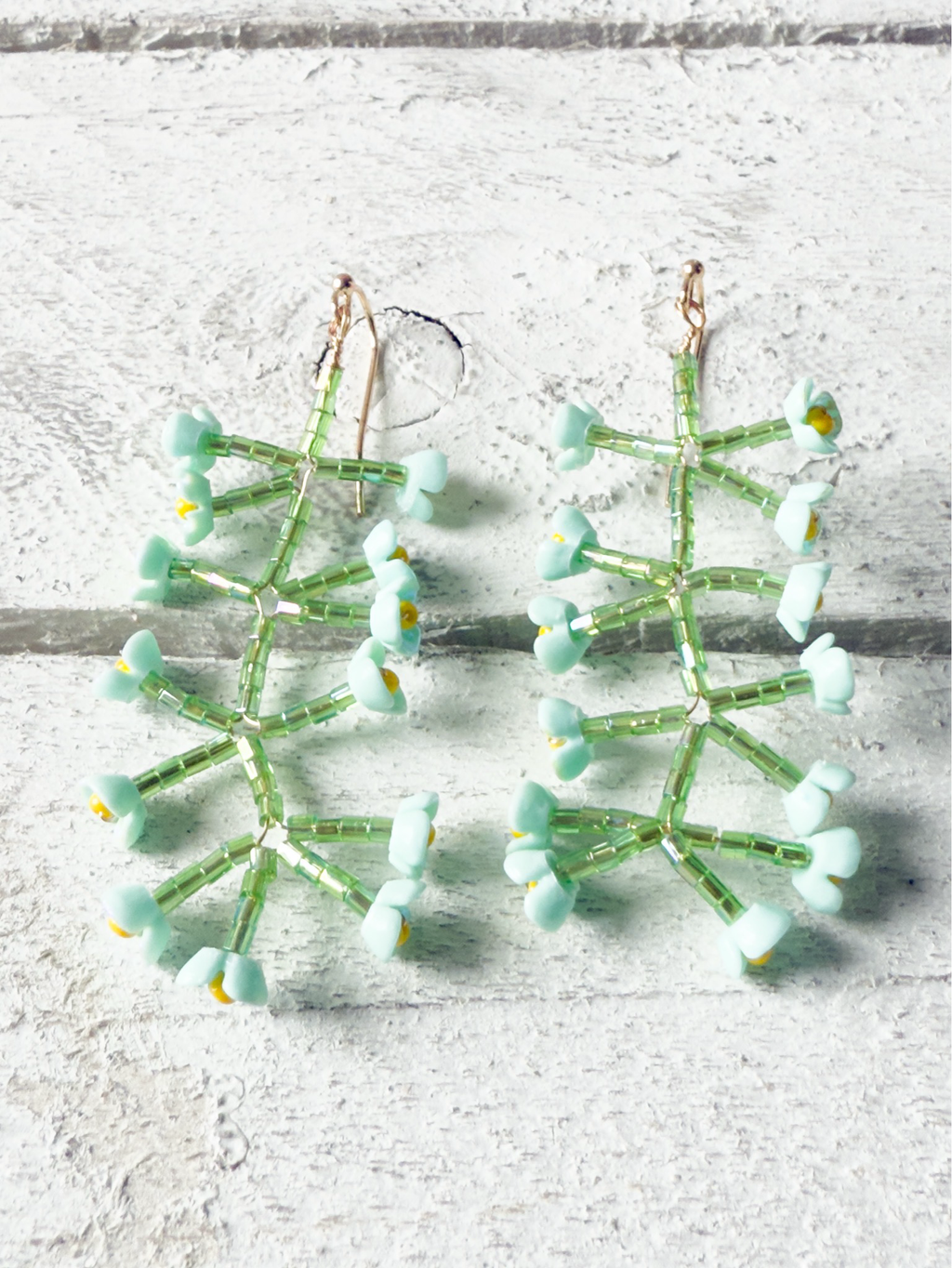 Pendientes flores abalorios azul y verde
