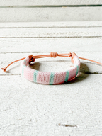 Pulsera ancha cuero rosa/agua