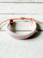 Pulsera ancha cuero rosa/agua