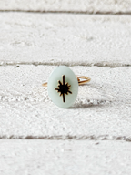 Anillo estrella agua oval