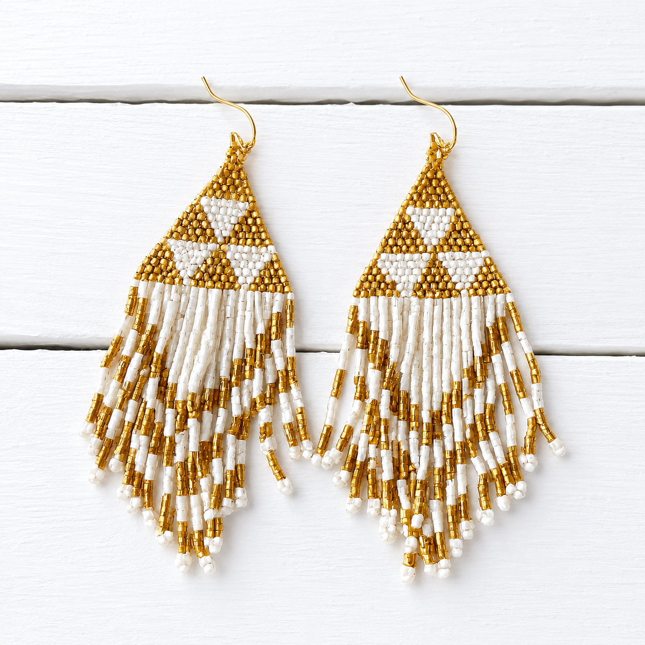 Pendientes miyuki rombos natural/dorado