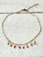 Tobillera bolitas colores colgantes