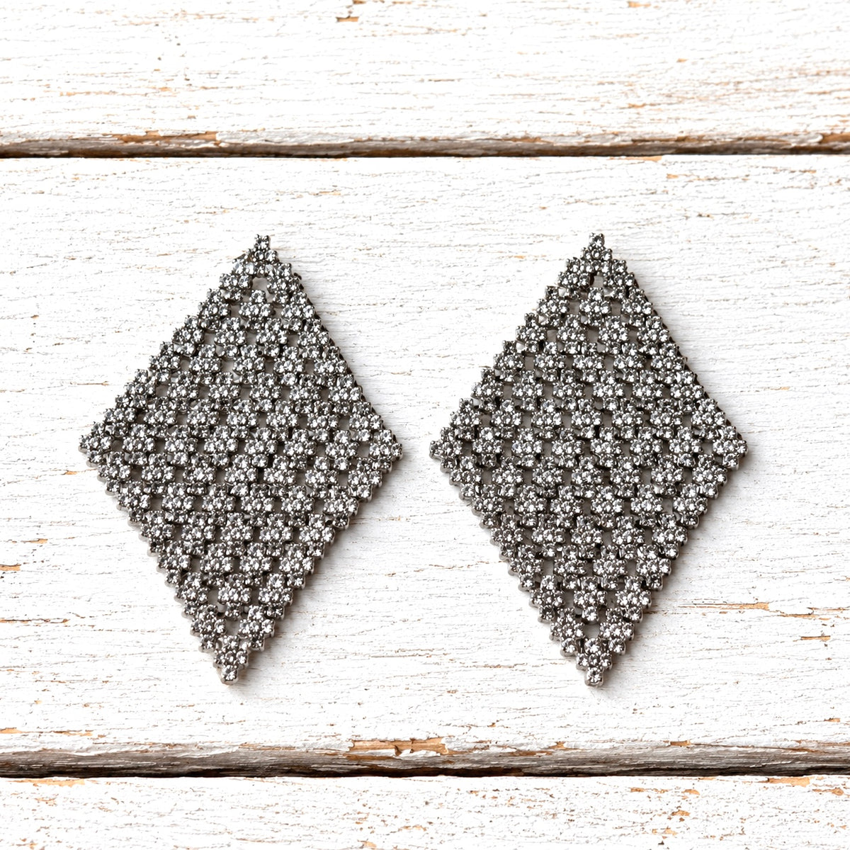 Pendientes rombo Strass plateado