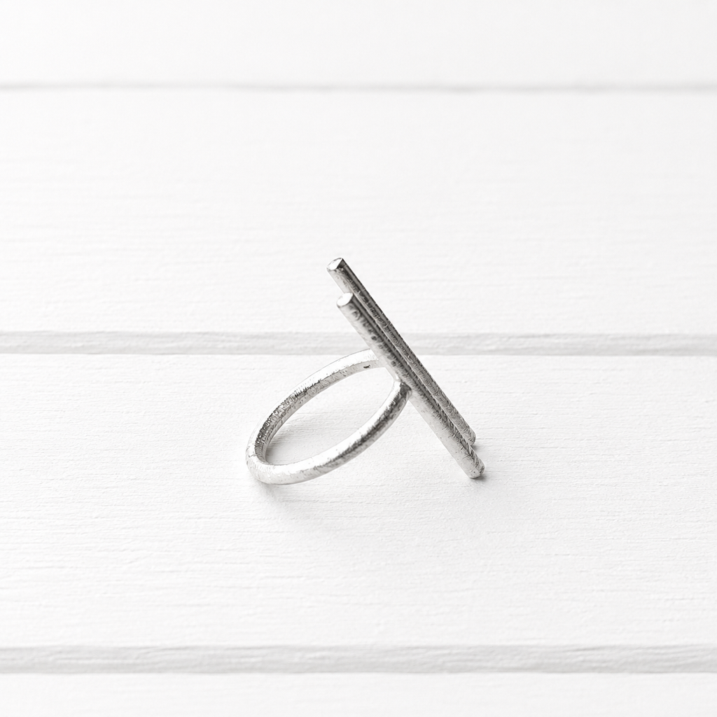 Anillo doble barra plateado