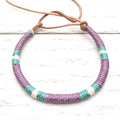 Pulsera cuero morado y verde