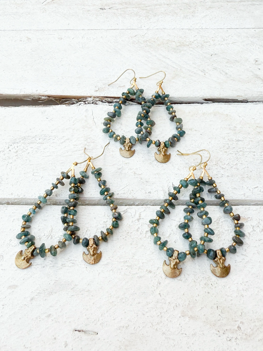 Pendientes gota chip verde tribal