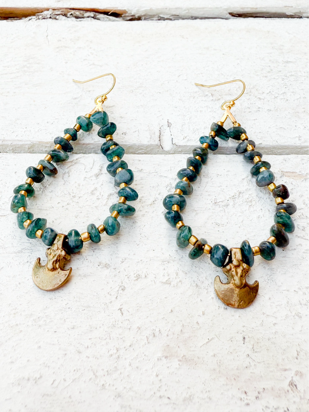 Pendientes gota chip verde tribal