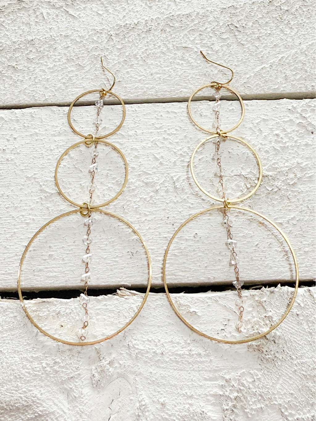 Pendientes triple aro cadena cristal
