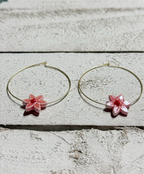 Pendientes aro flor rosa