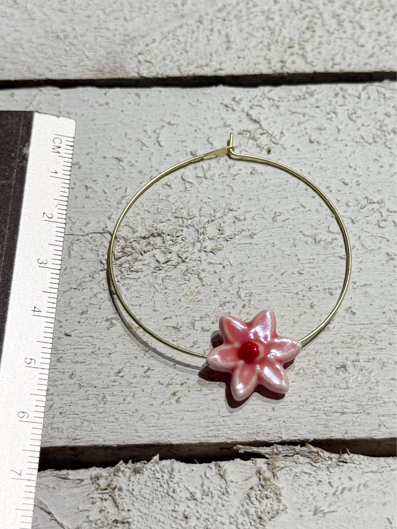 Pendientes aro flor rosa