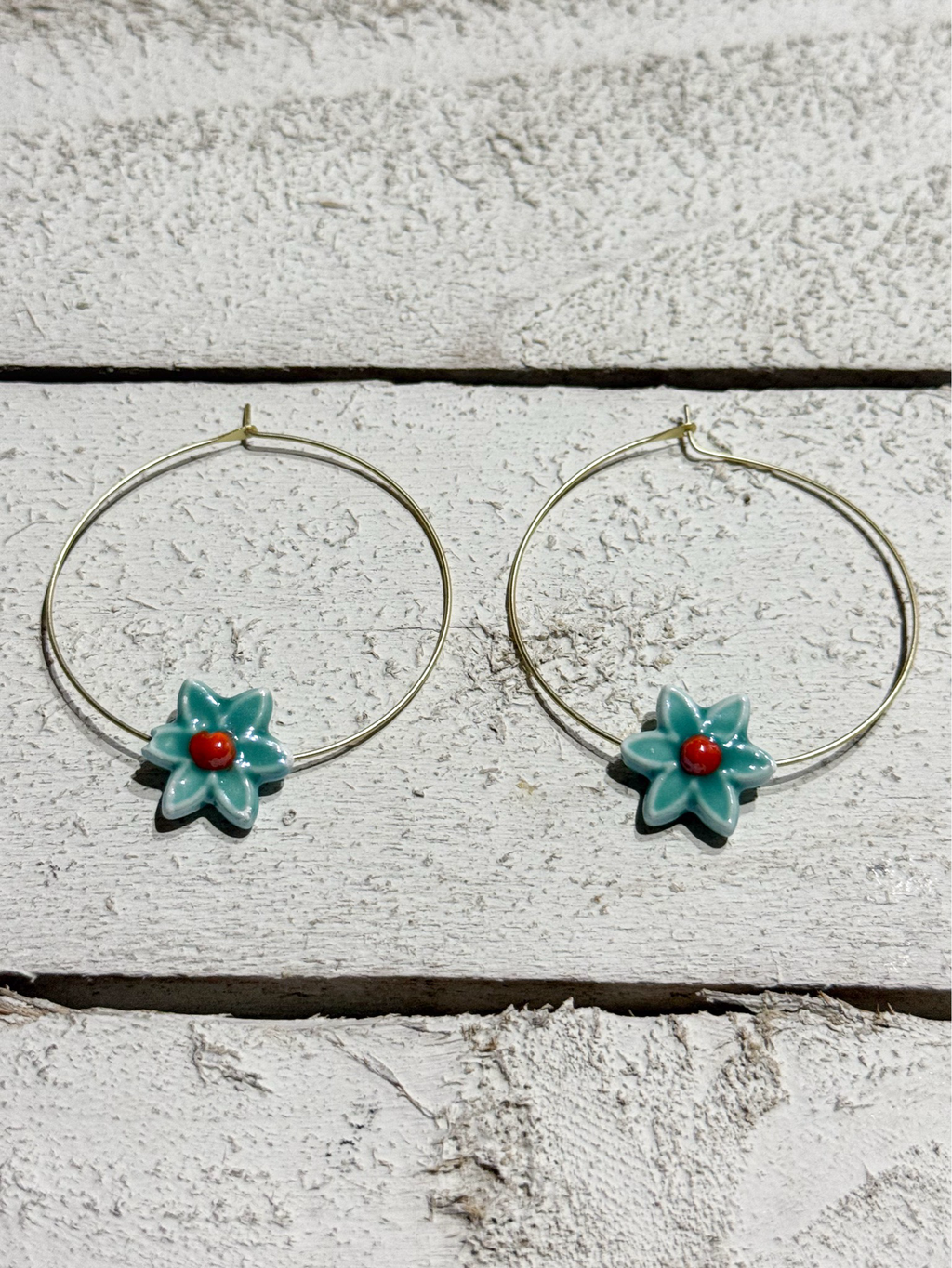 Pendientes aro flor turquesa
