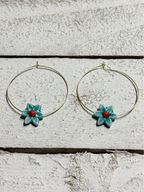 Pendientes aro flor turquesa