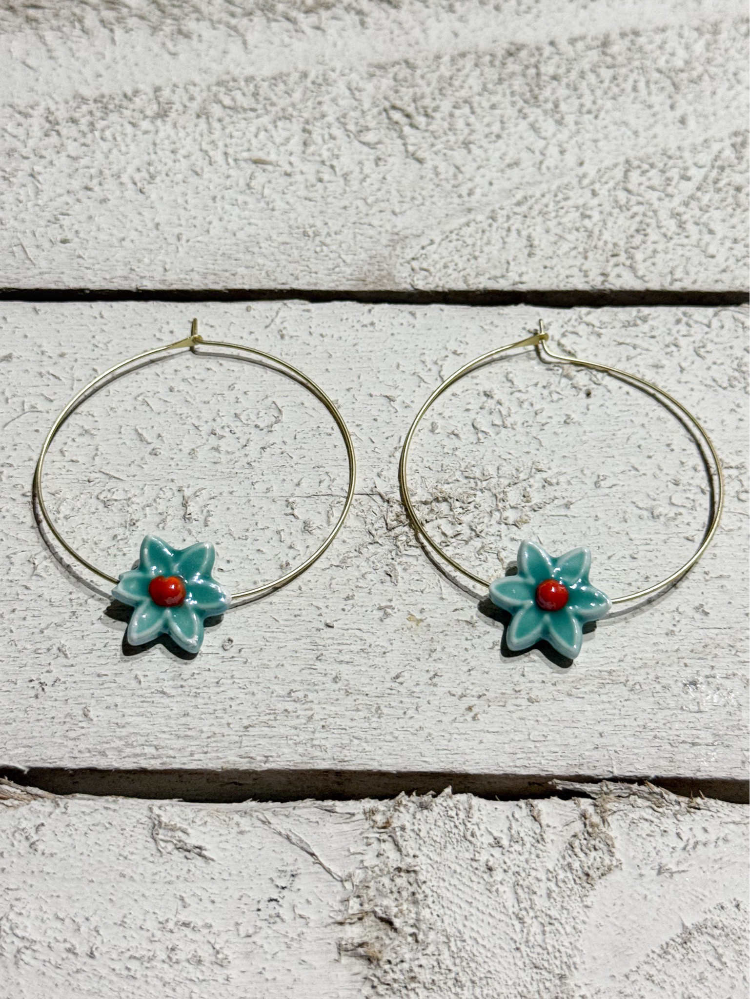 Pendientes aro flor turquesa
