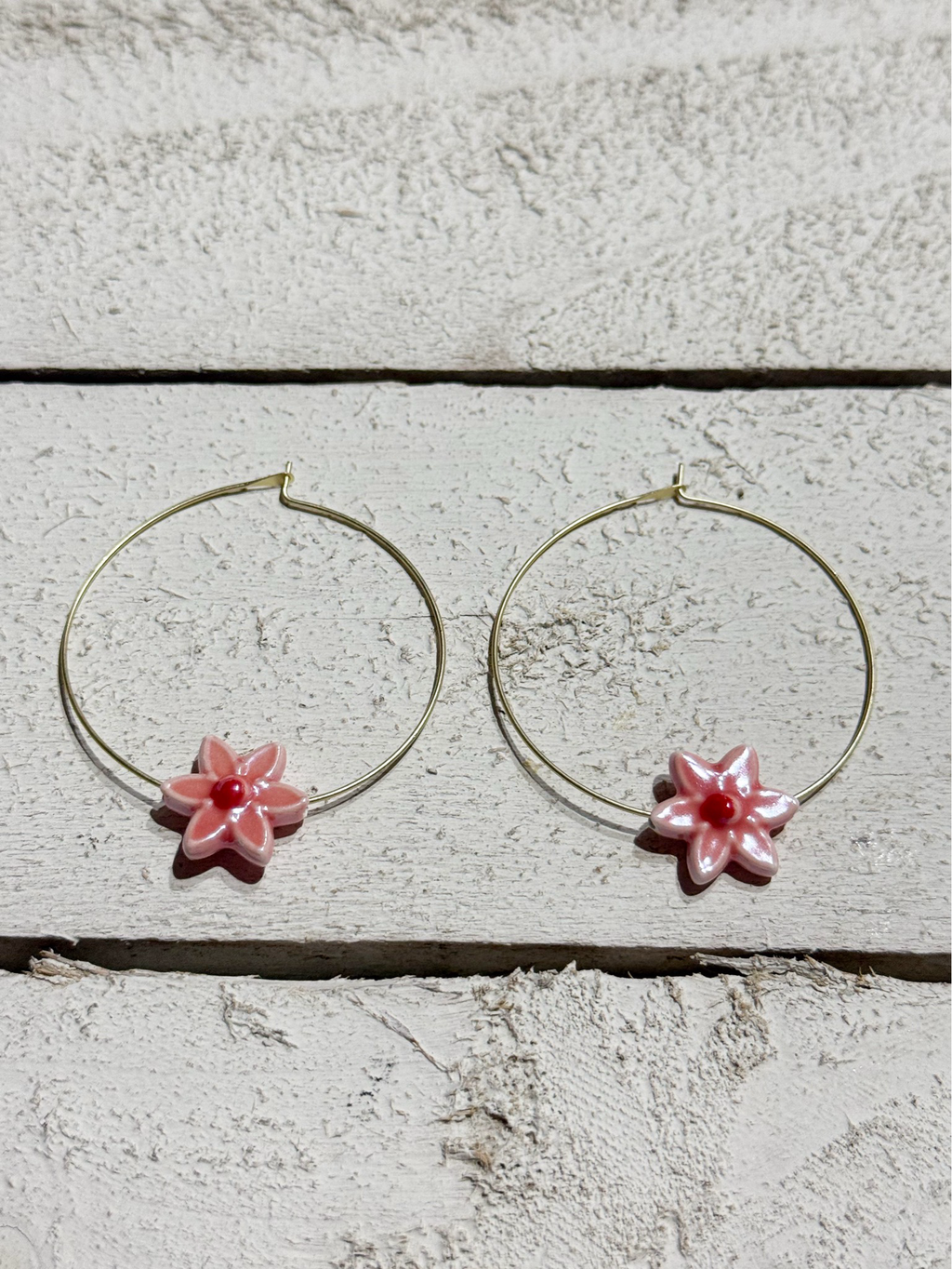 Pendientes aro flor rosa