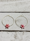 Pendientes aro flor rosa