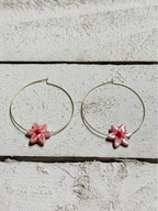 Pendientes aro flor rosa