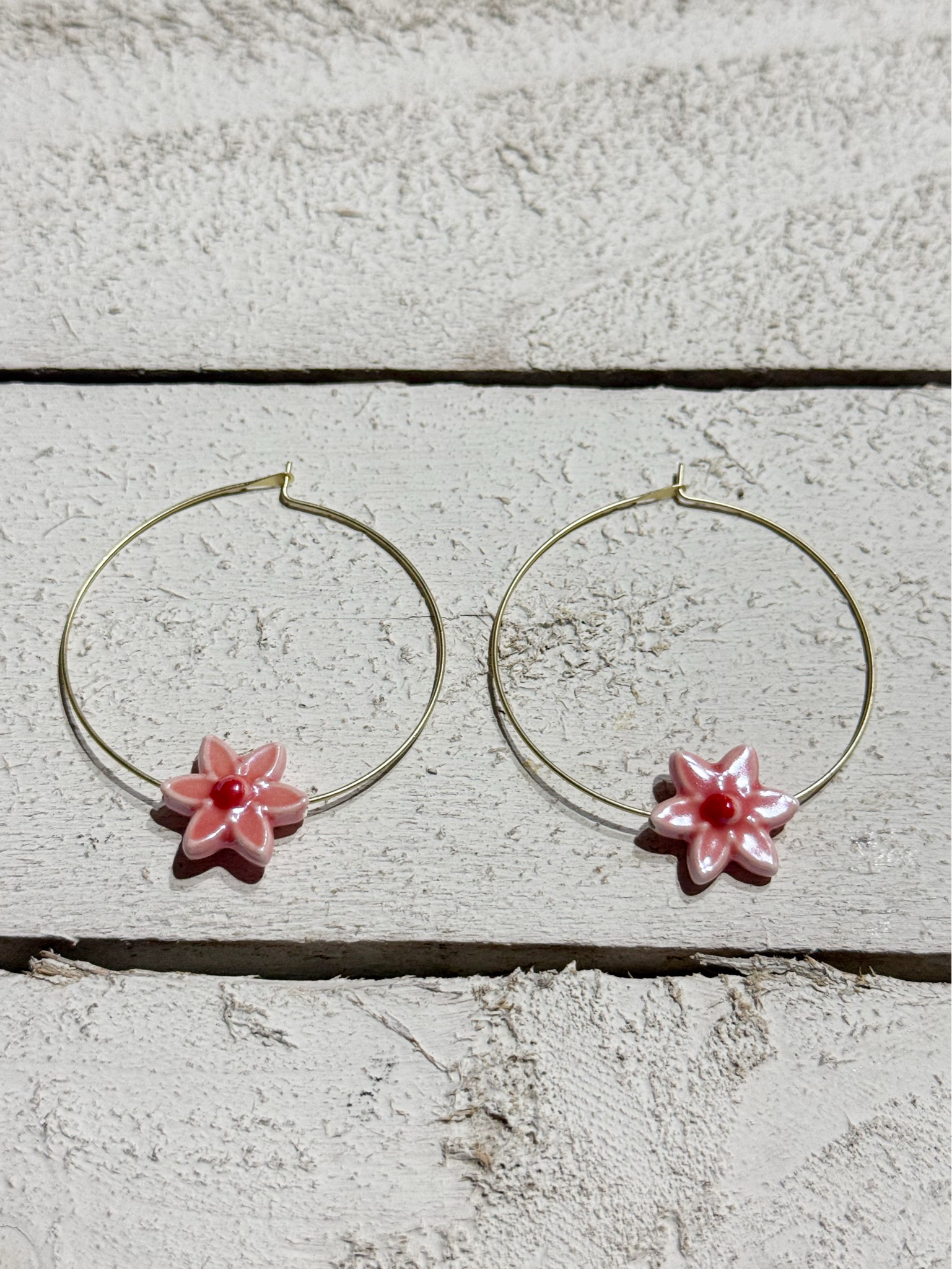 Pendientes aro flor rosa