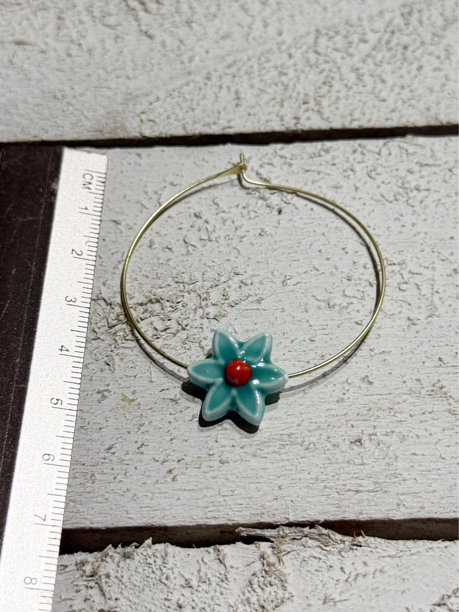 Pendientes aro flor turquesa