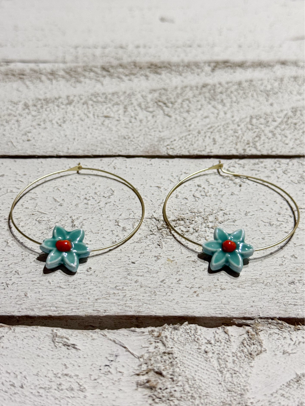 Pendientes aro flor turquesa