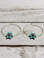 Pendientes aro flor turquesa
