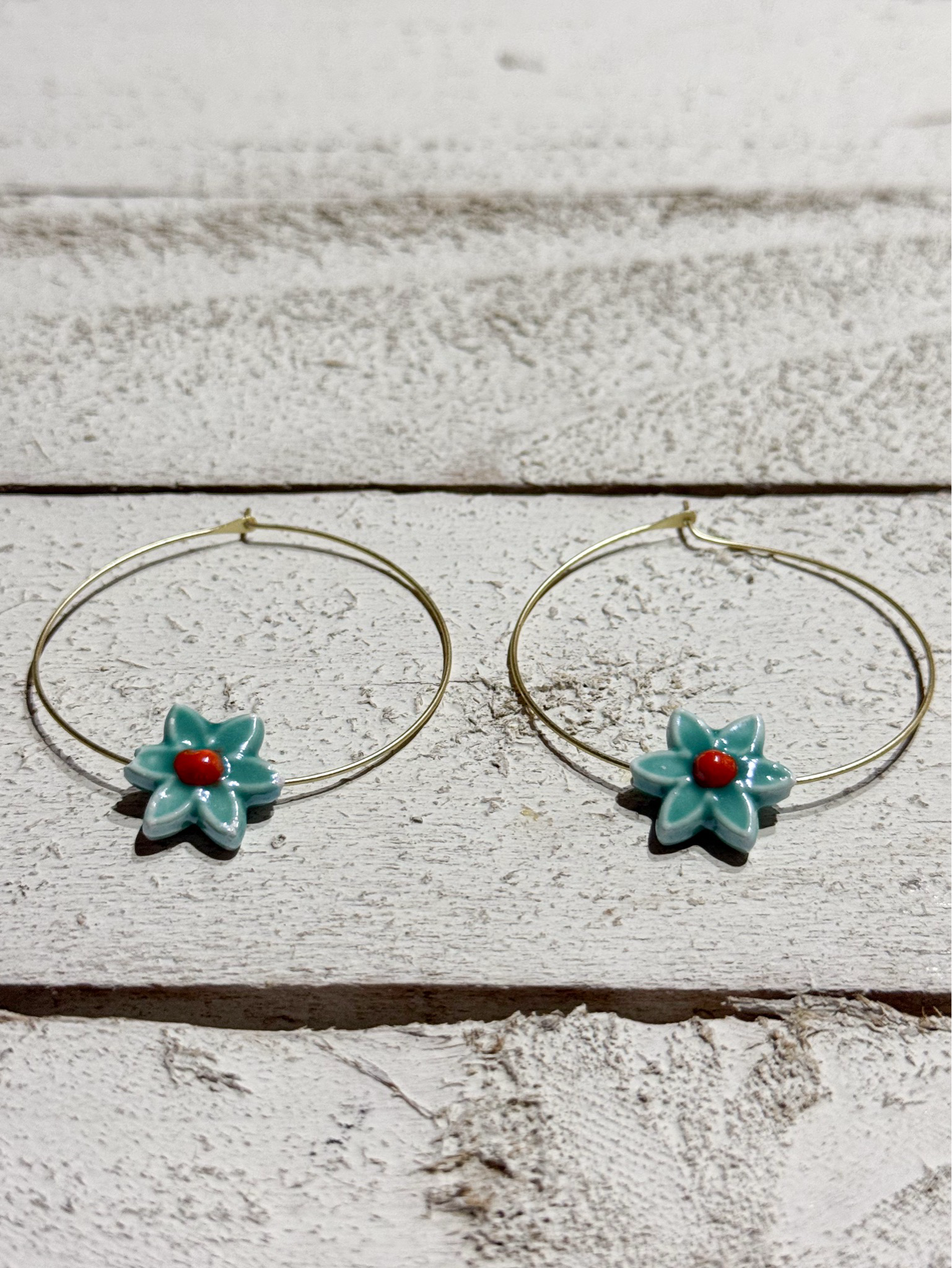 Pendientes aro flor turquesa