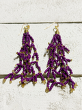 Pendientes pompón miyuki berenjena
