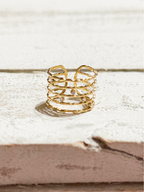 Anillo acero dorado baño cinco vueltas circonitas