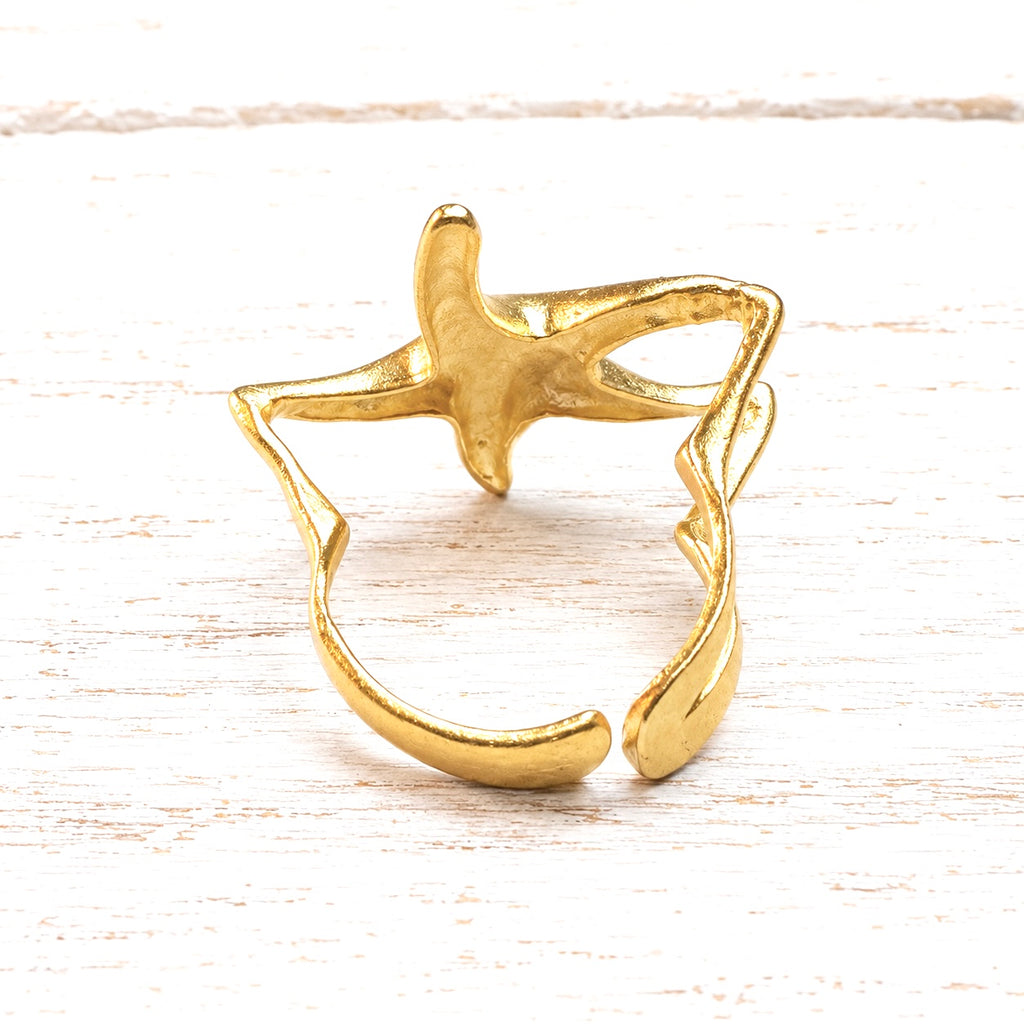 Anillo dorado mate zamak estrella