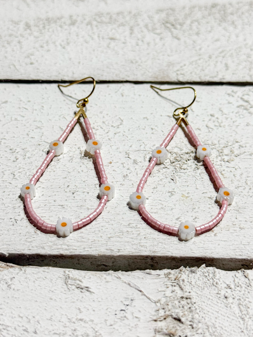 Pendientes gota Margaritas rosa