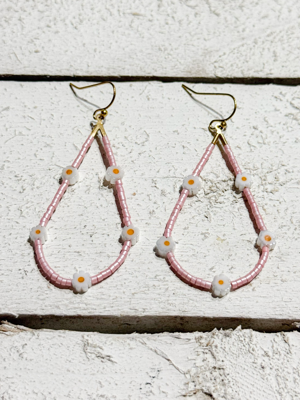 Pendientes gota Margaritas rosa