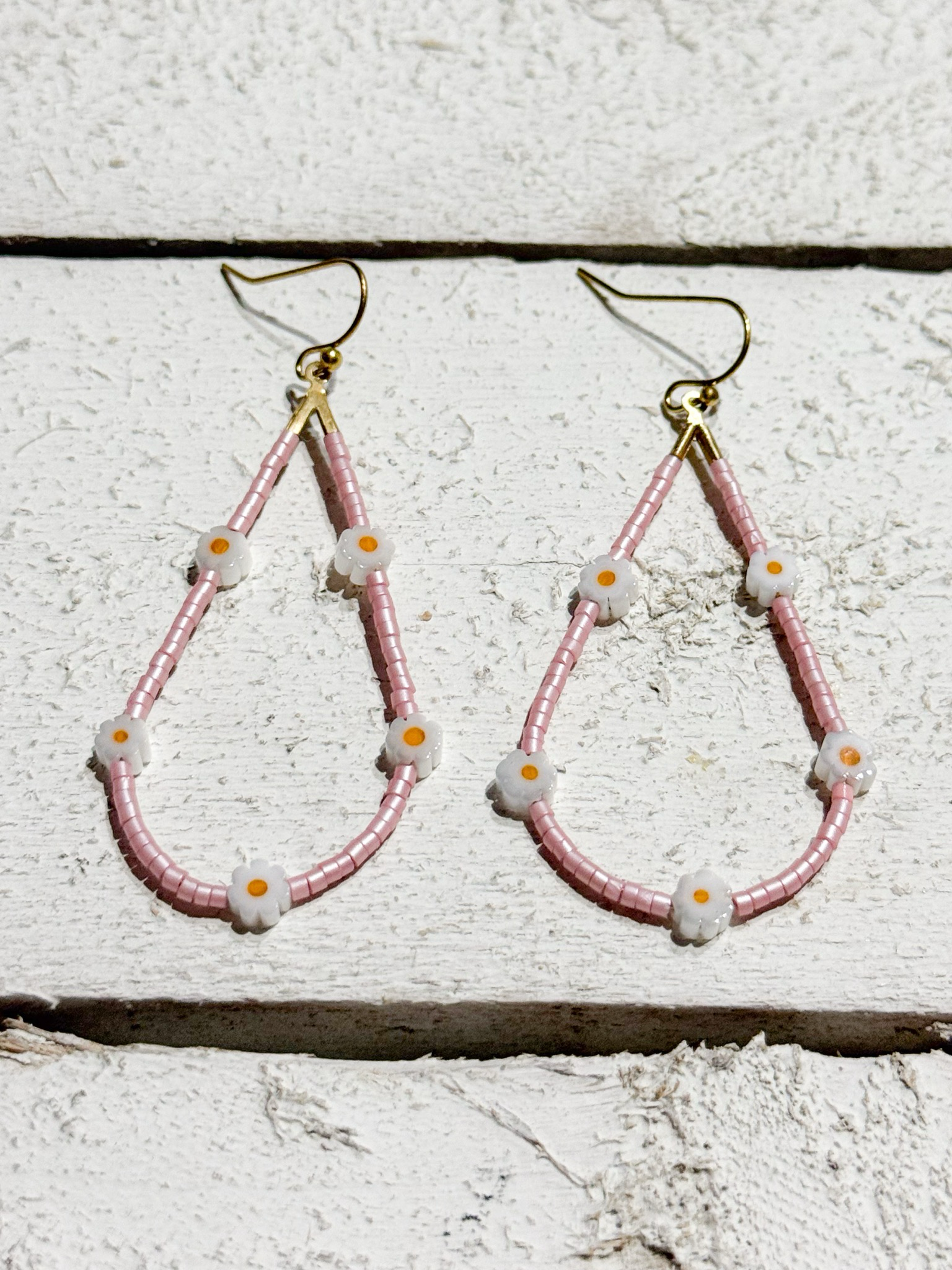 Pendientes gota Margaritas rosa