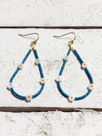 Pendientes gota margaritas azul plomo