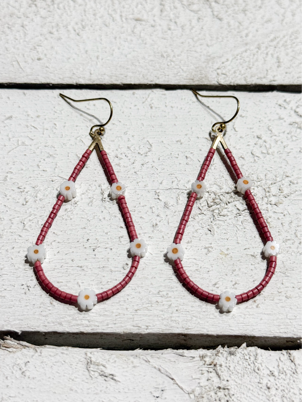 Pendientes gota margaritas terracota