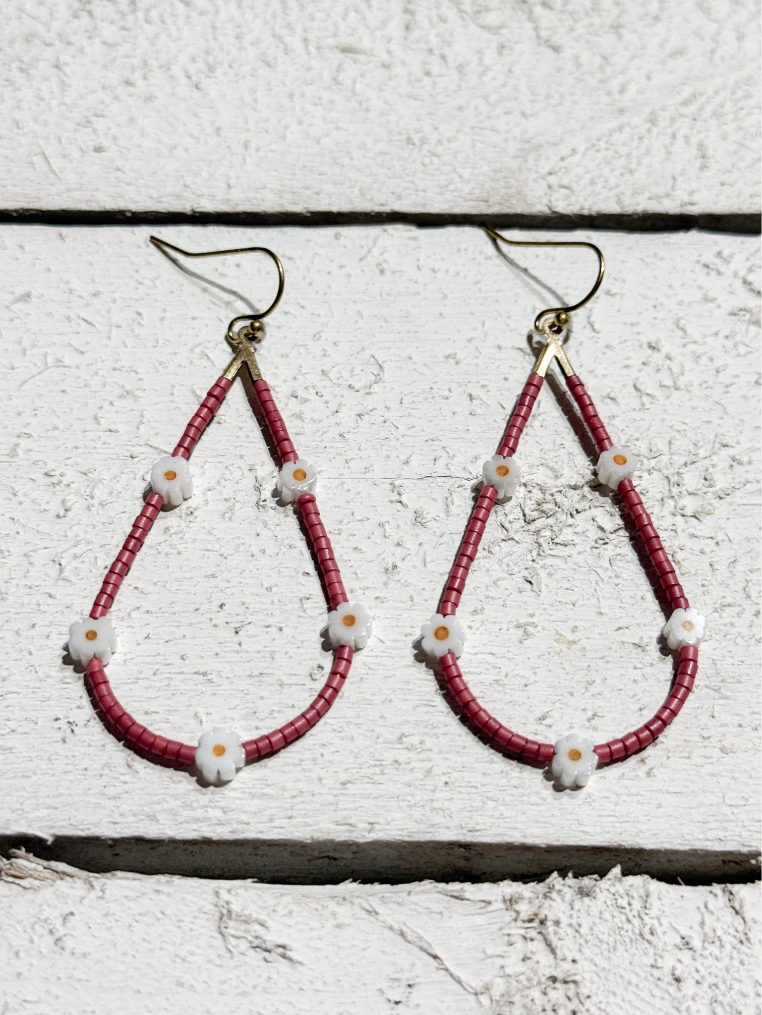 Pendientes gota margaritas terracota
