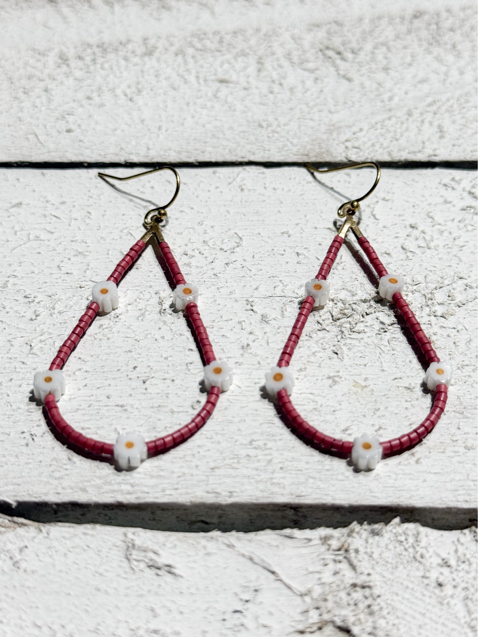 Pendientes gota margaritas terracota