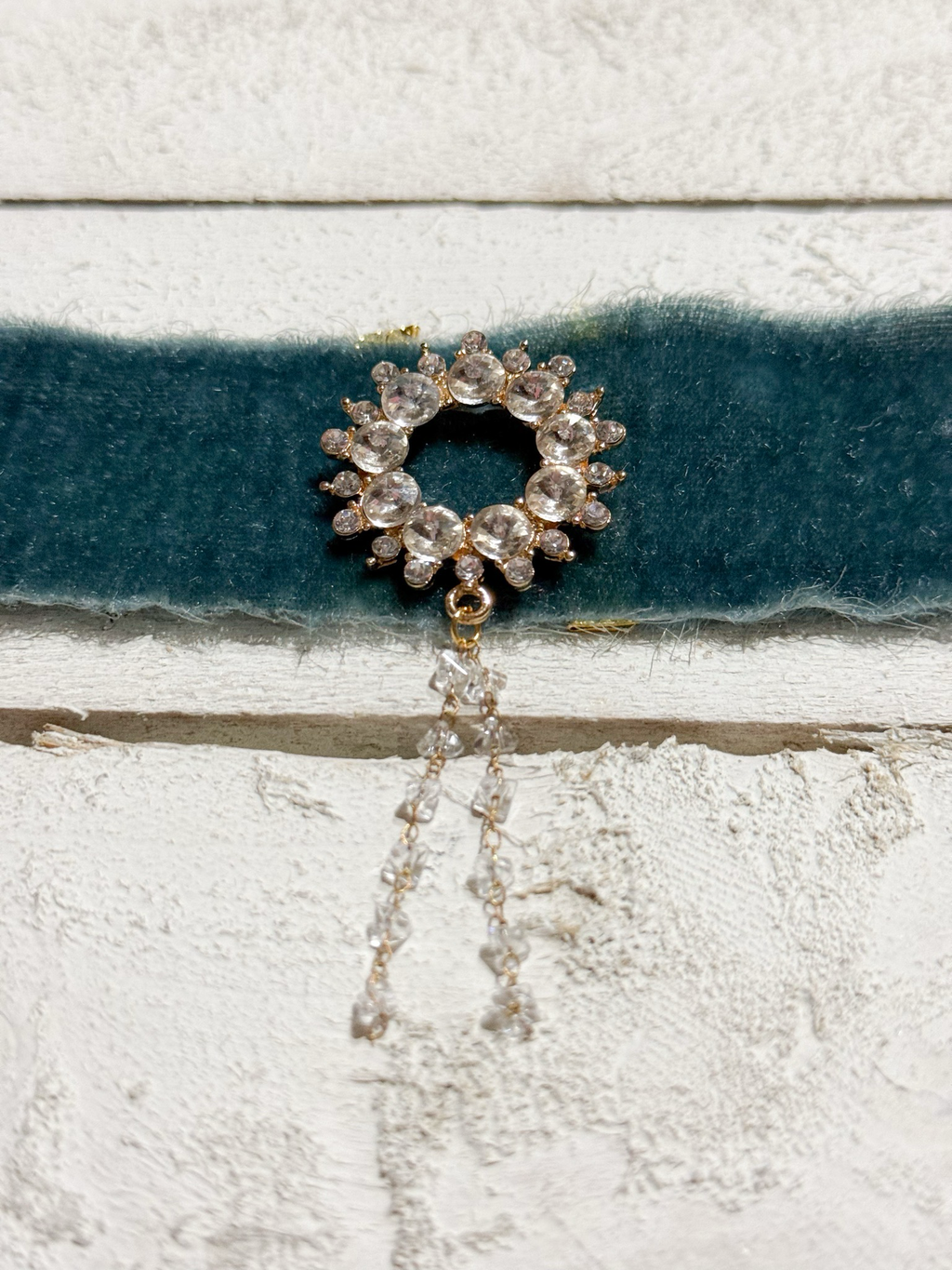 Gargantilla Choker terciopelo vintage azul plomo
