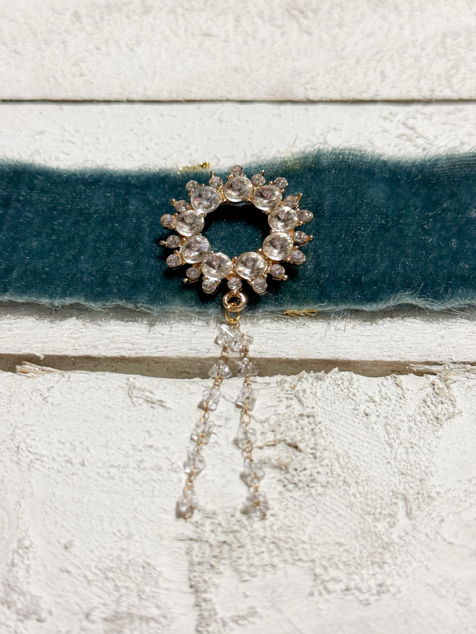 Gargantilla Choker terciopelo vintage azul plomo