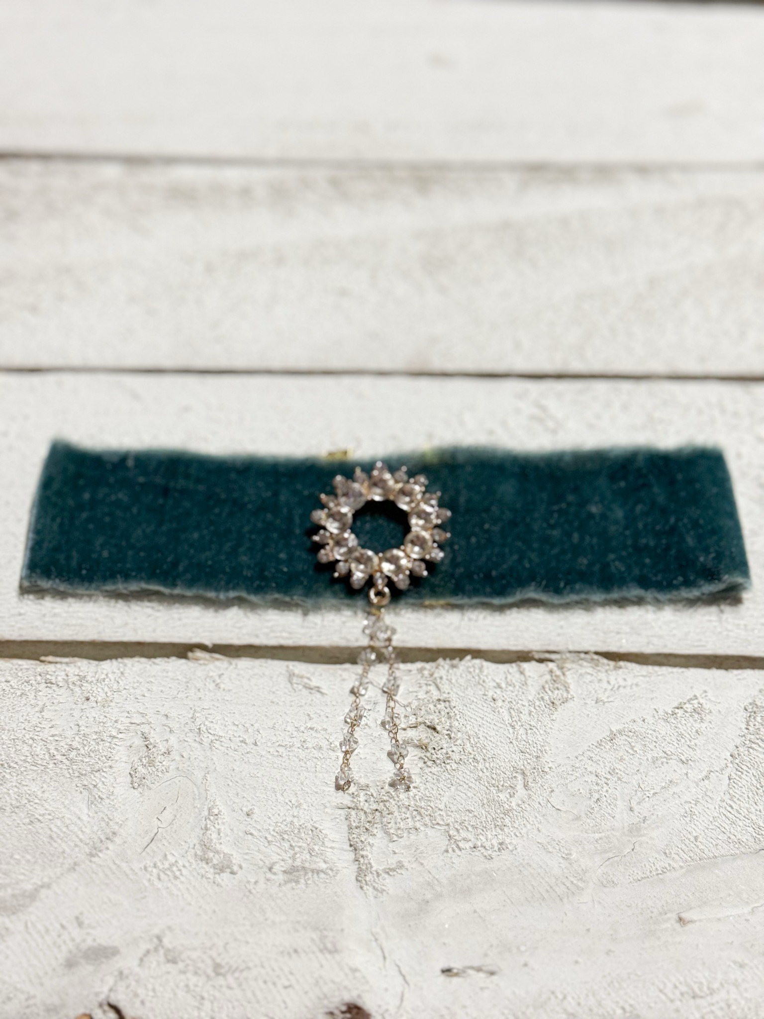 Gargantilla Choker terciopelo vintage azul plomo