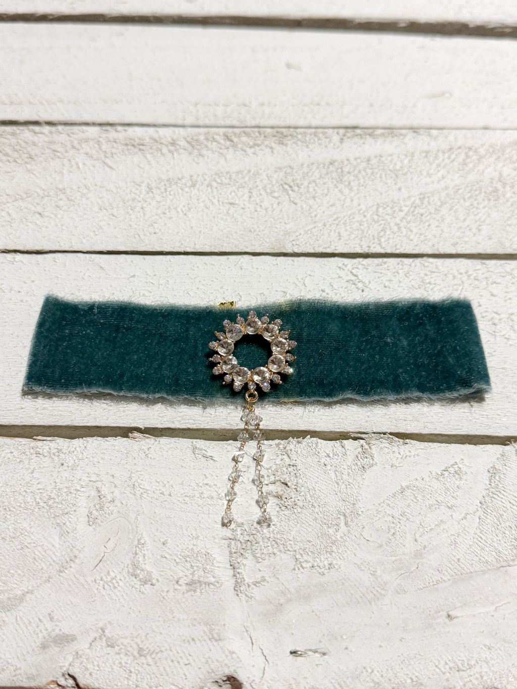 Gargantilla Choker terciopelo vintage azul plomo