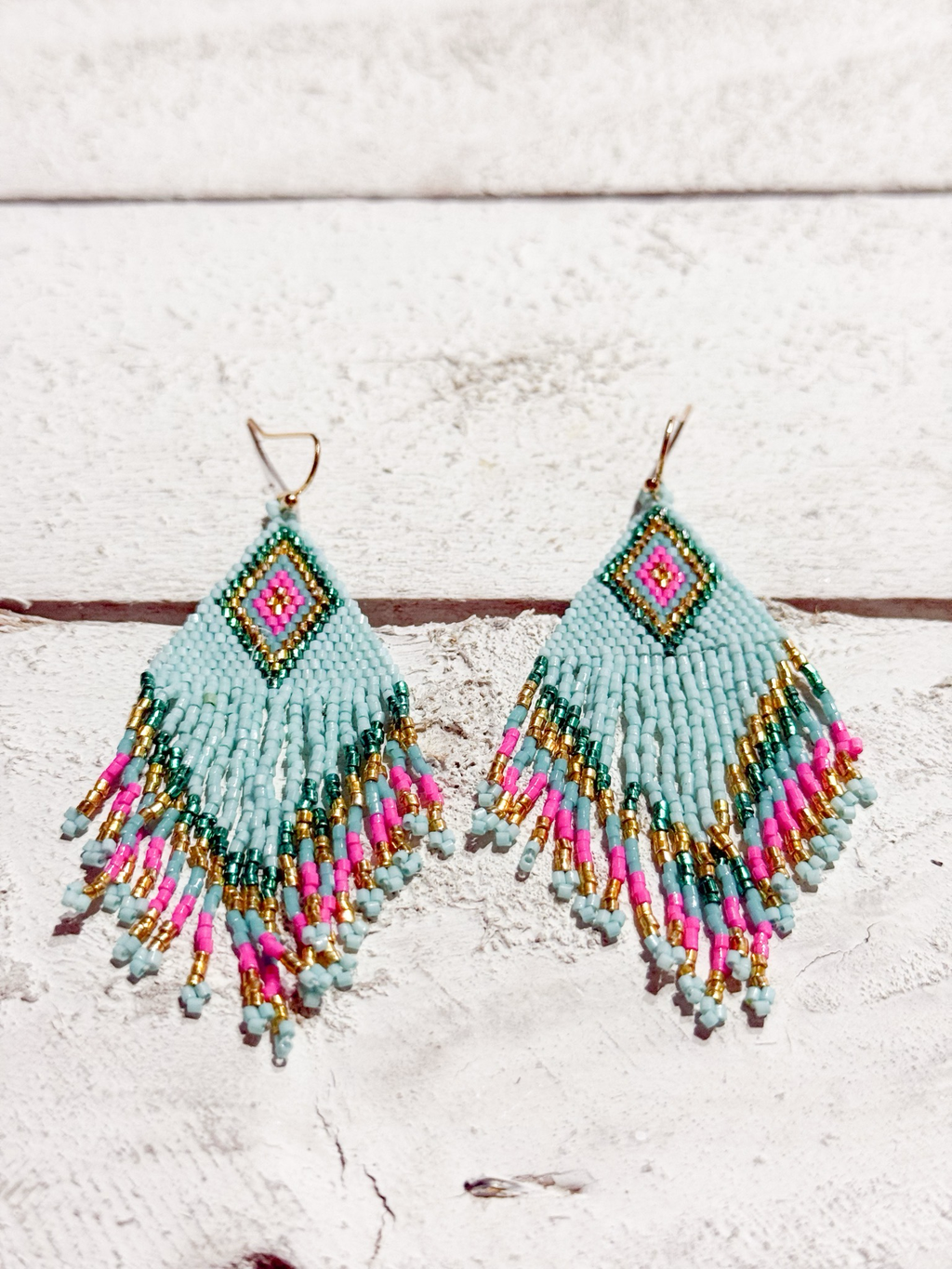 Pendientes miyuki rombo azul claro