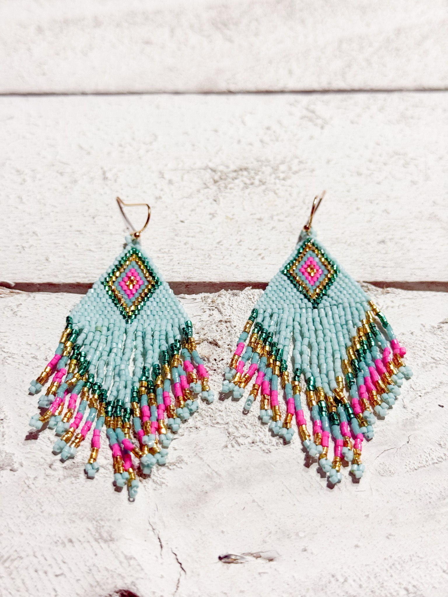 Pendientes miyuki rombo azul claro
