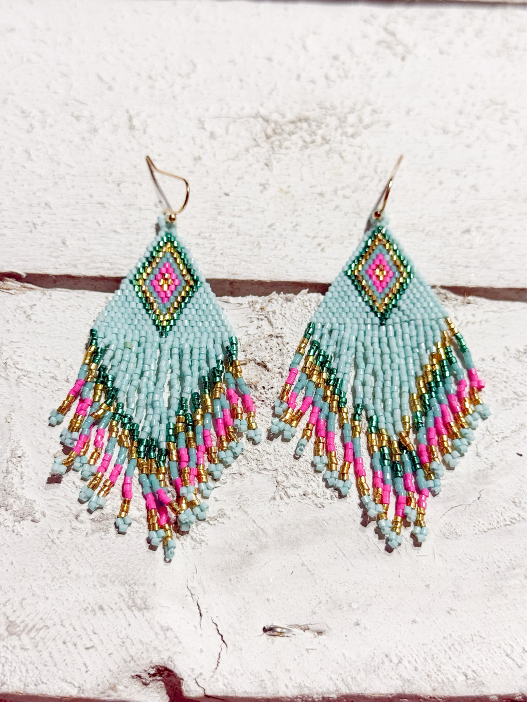 Pendientes miyuki rombo azul claro