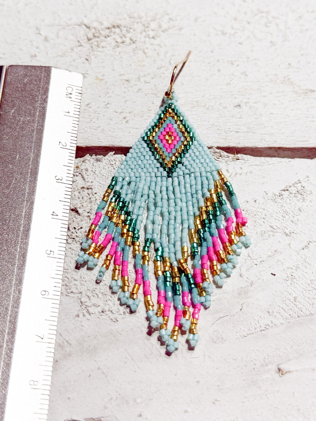Pendientes miyuki rombo azul claro