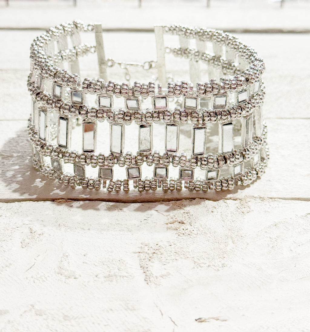 Gargantilla Choker cristales plateada