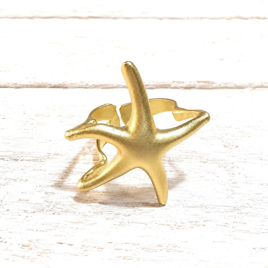 Anillo dorado mate zamak estrella