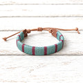 Pulsera ancha cuero azul/berenjena