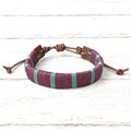 Pulsera ancha cuero berenjena /azul