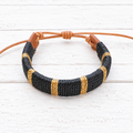 Pulsera ancha cuero gris oscuro/dorada