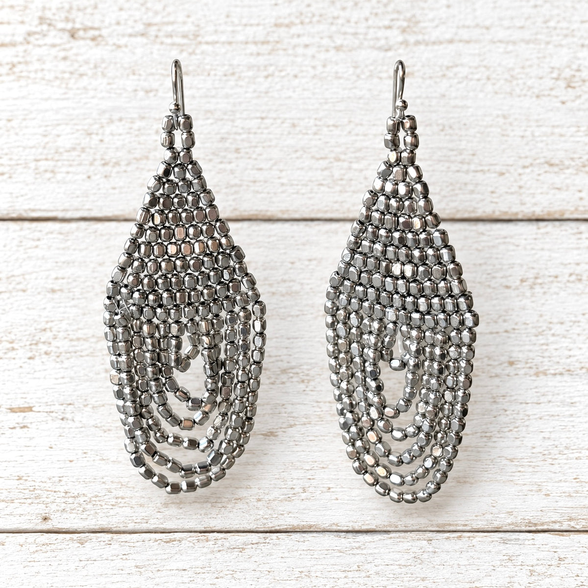 Pendientes cortina gota plateados